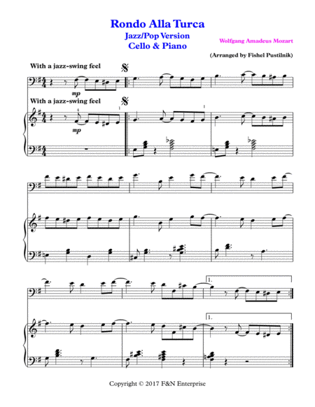 Rondo Alla Turca For Cello And Piano Page 2