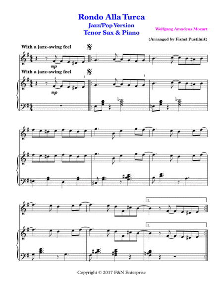 Rondo Alla Turca Piano Background For Tenor Sax And Piano Page 2