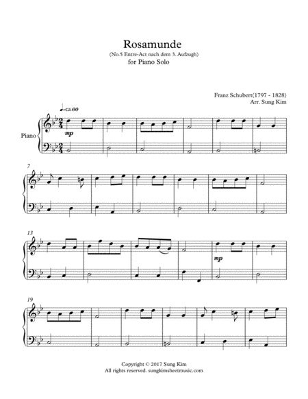 Rosamunde For Piano Solo Easy Classical Music Series Page 2