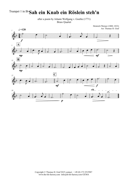 Sah Ein Knab Ein Roeslein Stehn German Folk Song Brass Quartet Page 2