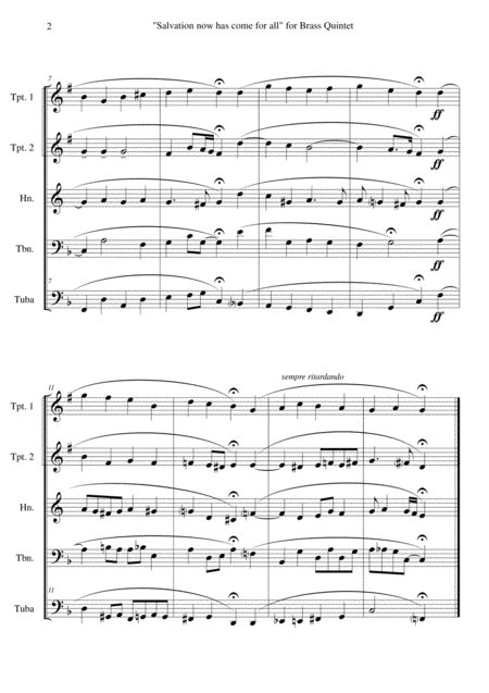 Salvation Now Has Come For All For Brass Quintet Page 2