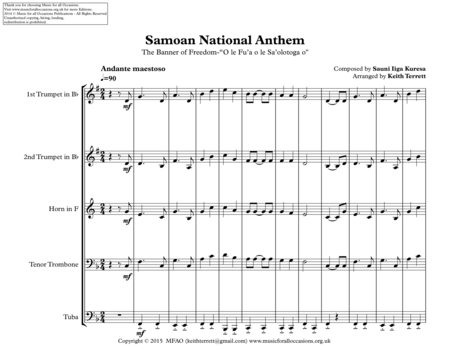 Samoan National Anthem For Brass Quintet Page 2