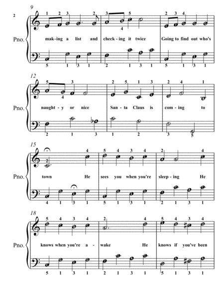 Santa Claus Is Comin To Town Easy Piano Sheet Music Page 2