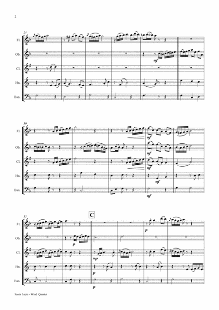 Santa Lucia Italian Folk Song Here In The Twighlight Wind Quintet Page 2