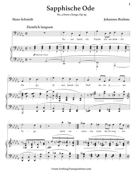 Sapphische Ode Op 94 No 4 Transposed To D Flat Major Bass Clef Page 2