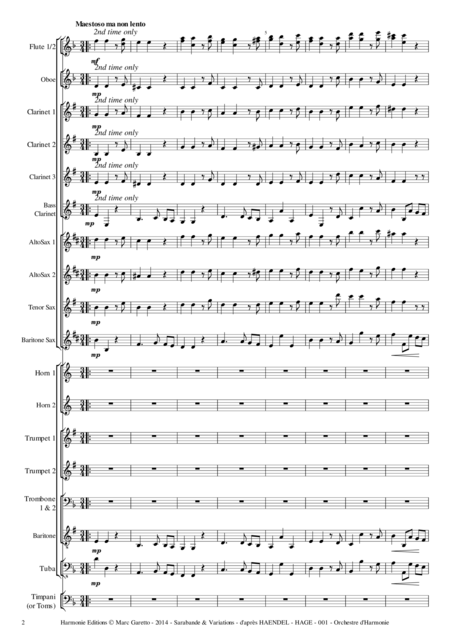 Sarabande Variations G F Haendel Arranged For Wind Concert Band By Marc Garetto Page 2