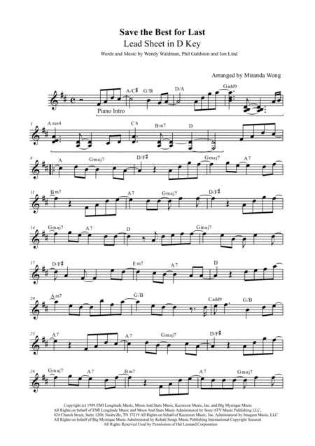 Save The Best For Last Lead Sheet In 3 Keys With Chords Page 2