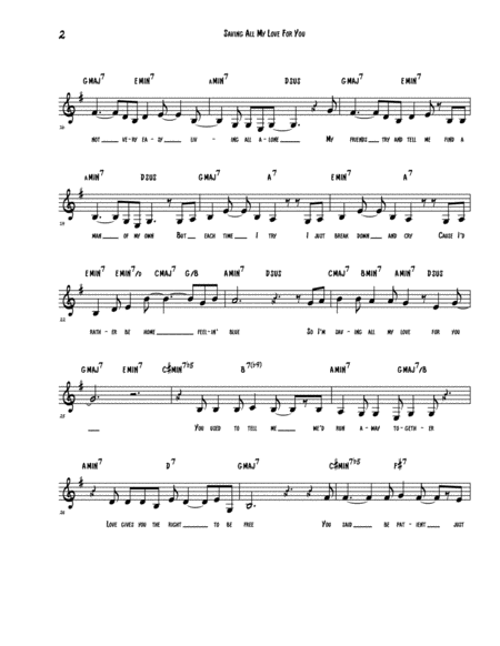 Saving All My Love For You Whitney Houston Lead Sheet Page 2