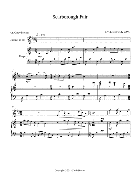 Scarborough Fair Arranged For Harp And Clarinet Page 2