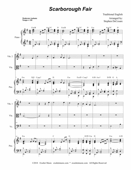 Scarborough Fair For String Quartet Piano Page 2