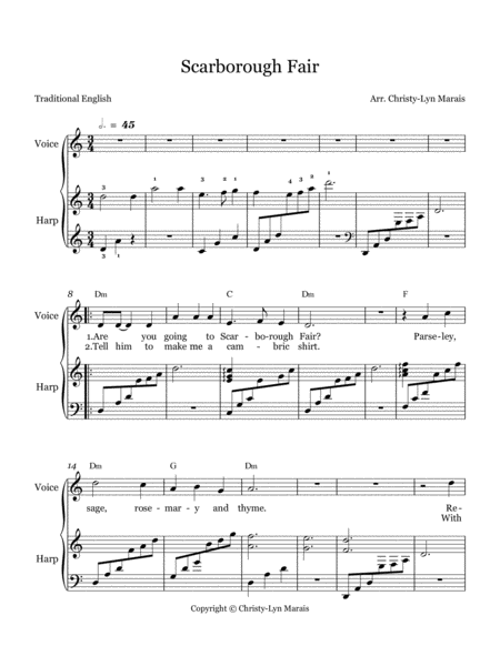 Scarborough Fair Harp Voice D Minor Page 2