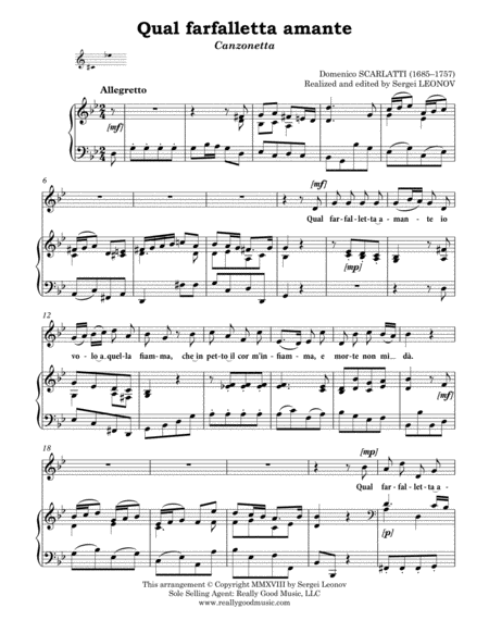 Scarlatti Domenico Qual Farfalletta Amante Canzonetta For Voice And Piano G Minor Page 2