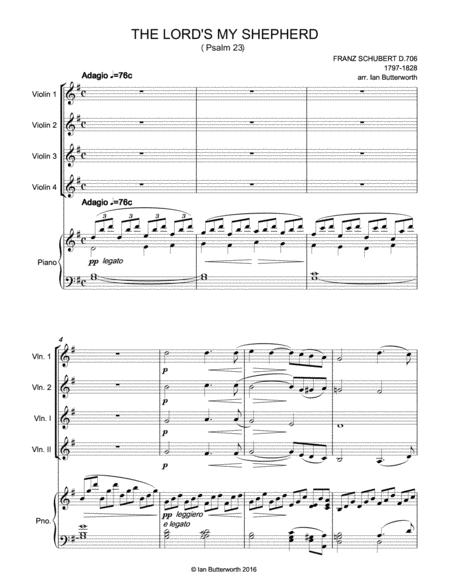 Schubert The Lord Is My Shepherd For 4 Violins Piano Page 2