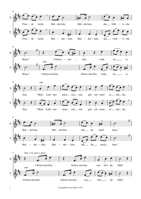 Schwesterlein Easy Duet For Vocal Duet St Or 2 Part Choir A Cappella B Minor Page 2