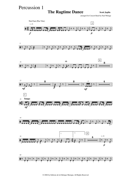 Scott Joplin The Ragtime Dance Arranged For Concert Band By Paul Wehage Percussion 1 Part Page 2