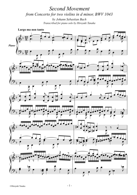 Second Movement From Concerto For Two Violins Bwv 1043 For Piano Solo Page 2