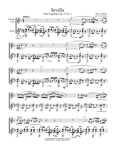 Sevilla Op 47 No 3 For Clarinet In Bb And Guitar D Major Page 2
