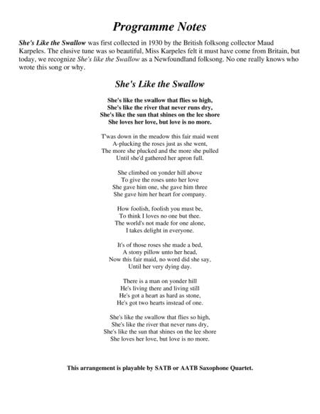 She Like The Swallow Trad Newfoundland Folk Song Saxophone Quartet Arrangement Page 2