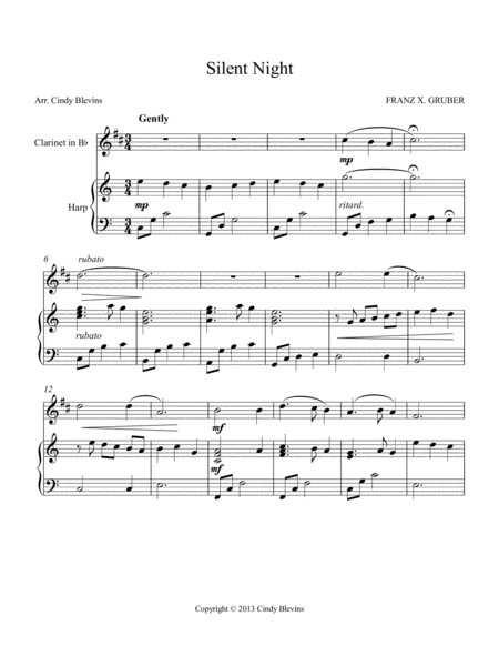 Silent Night Arranged For Harp And Bb Clarinet Page 2