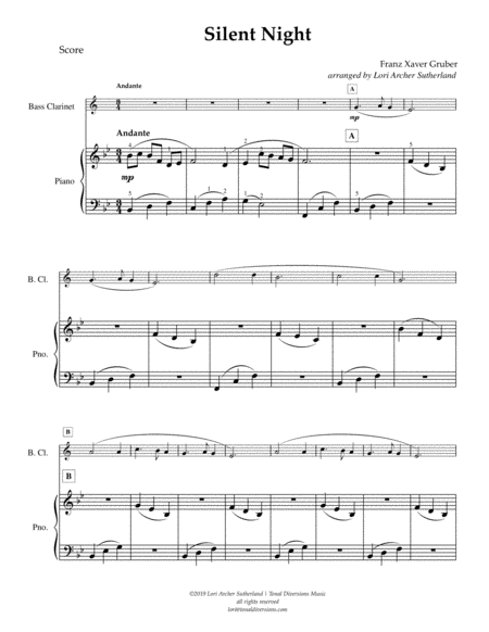 Silent Night For Beginner Bass Clarinet Piano Page 2