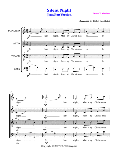 Silent Night For Choir Satb Jazz Pop Version Page 2