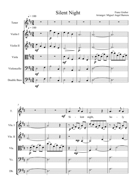 Silent Night For Tenor Voice With String Orchestra Accompaniment Page 2