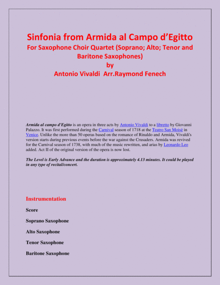 Sinfonia From Armida Al Campo D Egitto Saxophone Choir Qaurtet Soprano Alto Tenor And Baritone Saxophones Early Advanced Page 2