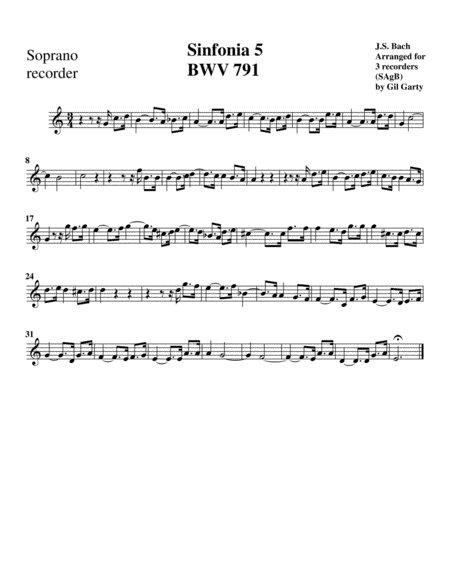 Sinfonia Three Part Invention No 5 Bwv 791 Arrangement For 3 Recorders Page 2