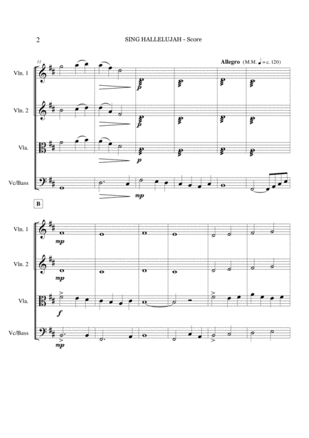 Sing Hallelujah String Quartet Orchestra Score Set Of Parts Page 2