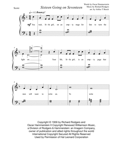 Sixteen Going On Seventeen For Piano Page 2
