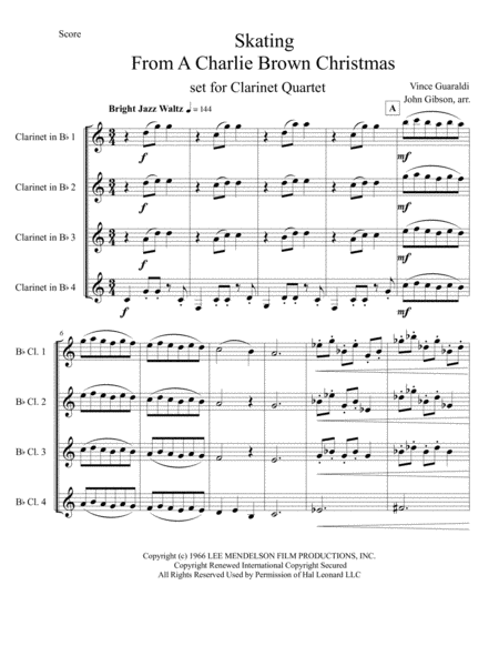 Skating From A Charlie Brown Christmas Clarinet Quartet Page 2