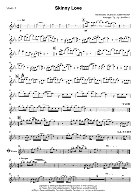 Skinny Love For String Quartet Page 2