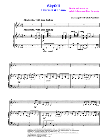 Skyfall For Clarinet And Piano Jazz Pop Version Page 2