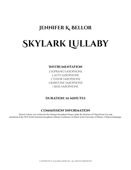 Skylark Lullaby Saxophone Choir Score And Parts Bundle Page 2