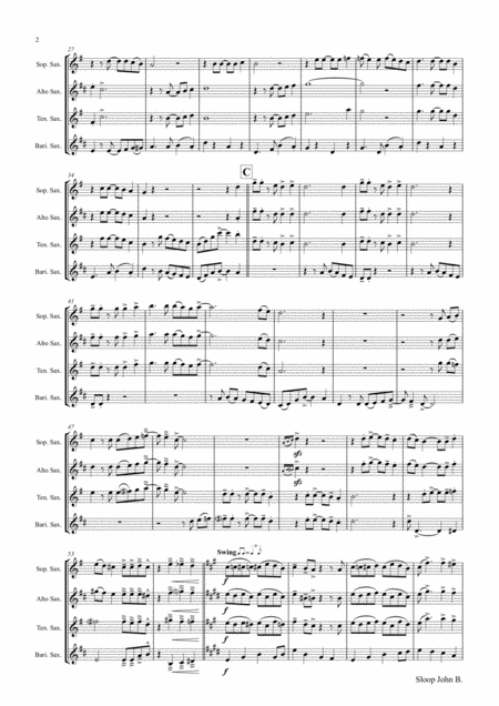 Sloop John B Caribian Folk Song Saxophone Quartet Page 2