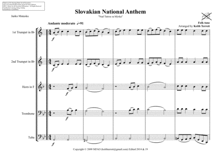 Slovakian National Anthem Nad Tatrou Sa Blska For Brass Quintet Page 2