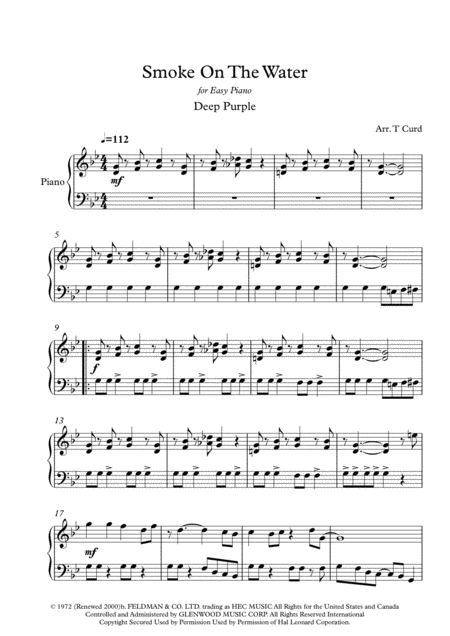Smoke On The Water For Easy Piano Page 2