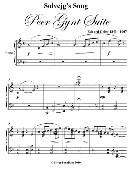 Solvejgs Song Peer Gynt Suite Easy Intermediate Piano Sheet Music Page 2