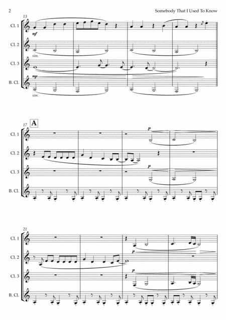 Somebody That I Used To Know Clarinet Quartet Harder Version Page 2