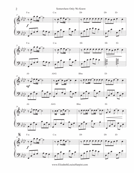 Somewhere Only We Know Lever Pedal Harp Or Piano Page 2