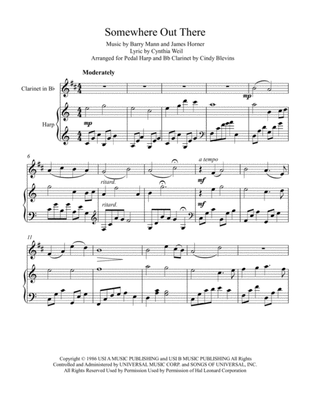 Somewhere Out There Arranged For Pedal Harp And Bb Clarinet Page 2
