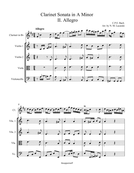 Sonata In A Minor For Clarinet And String Quartet Ii Allegro Page 2