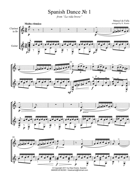 Spanish Dance No 1 From La Vida Breve For Clarinet In Bb And Guitar Page 2