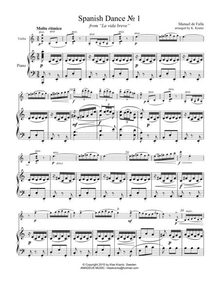 Spanish Dance No 1 From La Vida Breve For Violin And Piano Page 2