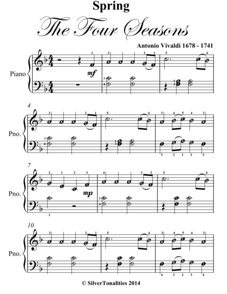 Spring Four Seasons Easy Elementary Piano Sheet Music Page 2