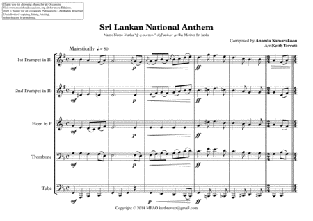 Sri Lankan National Anthem For Brass Quintet Page 2