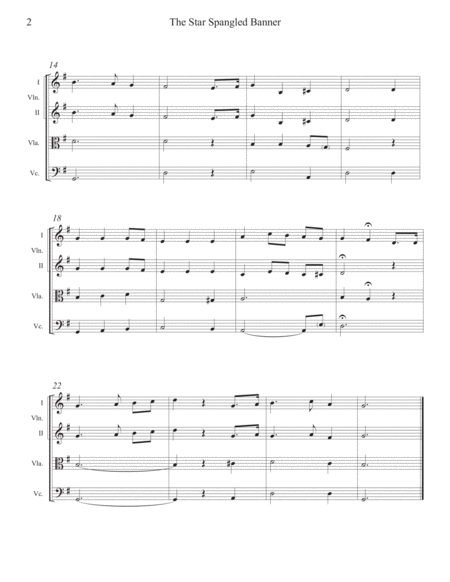 Star Spangled Banner For String Quartet Easy Elementary Page 2