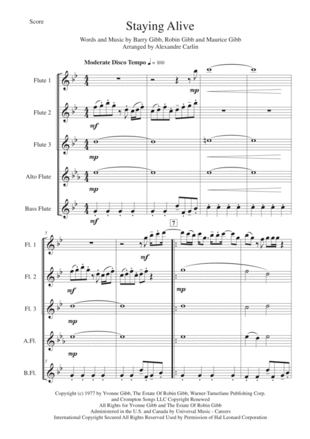 Stayin Alive From The Motion Picture Saturday Night Fever Flute Choir Or Ensemble Page 2