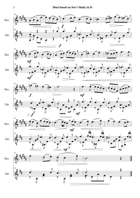 Study In D For Guitar With Added Tune For Alto Saxophone Page 2