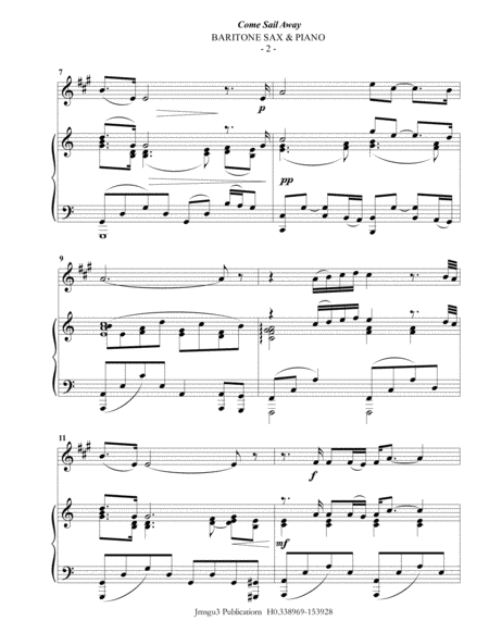 Styx Come Sail Away For Baritone Sax Piano Page 2
